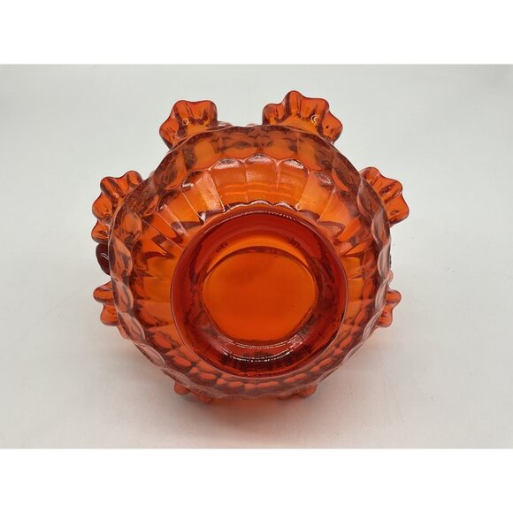 Fenton VTG Red Orange Amberina Thumbprint Glass Basket Ruffled Edge Grandmacore - Picture 14 of 16
